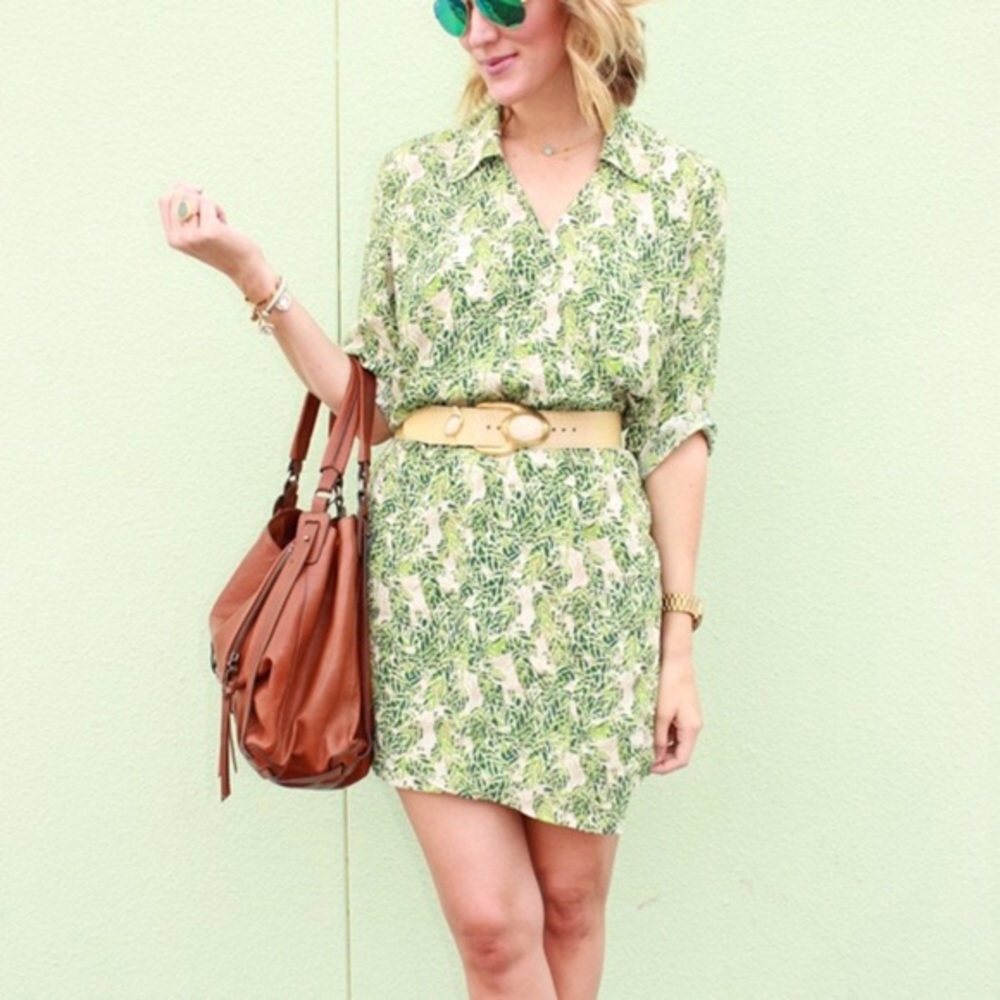 Cabi green tropical leaf print faux wrap dress - Picture 1 of 8